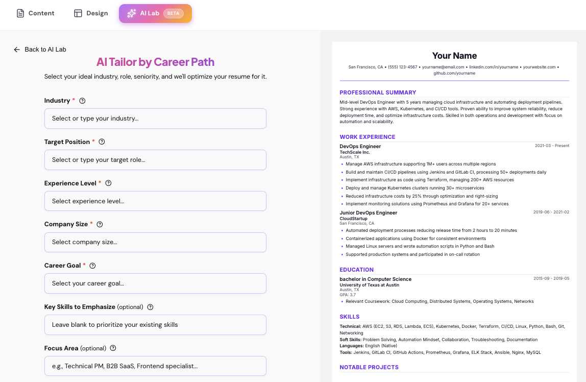 AI Tailor by Career Path