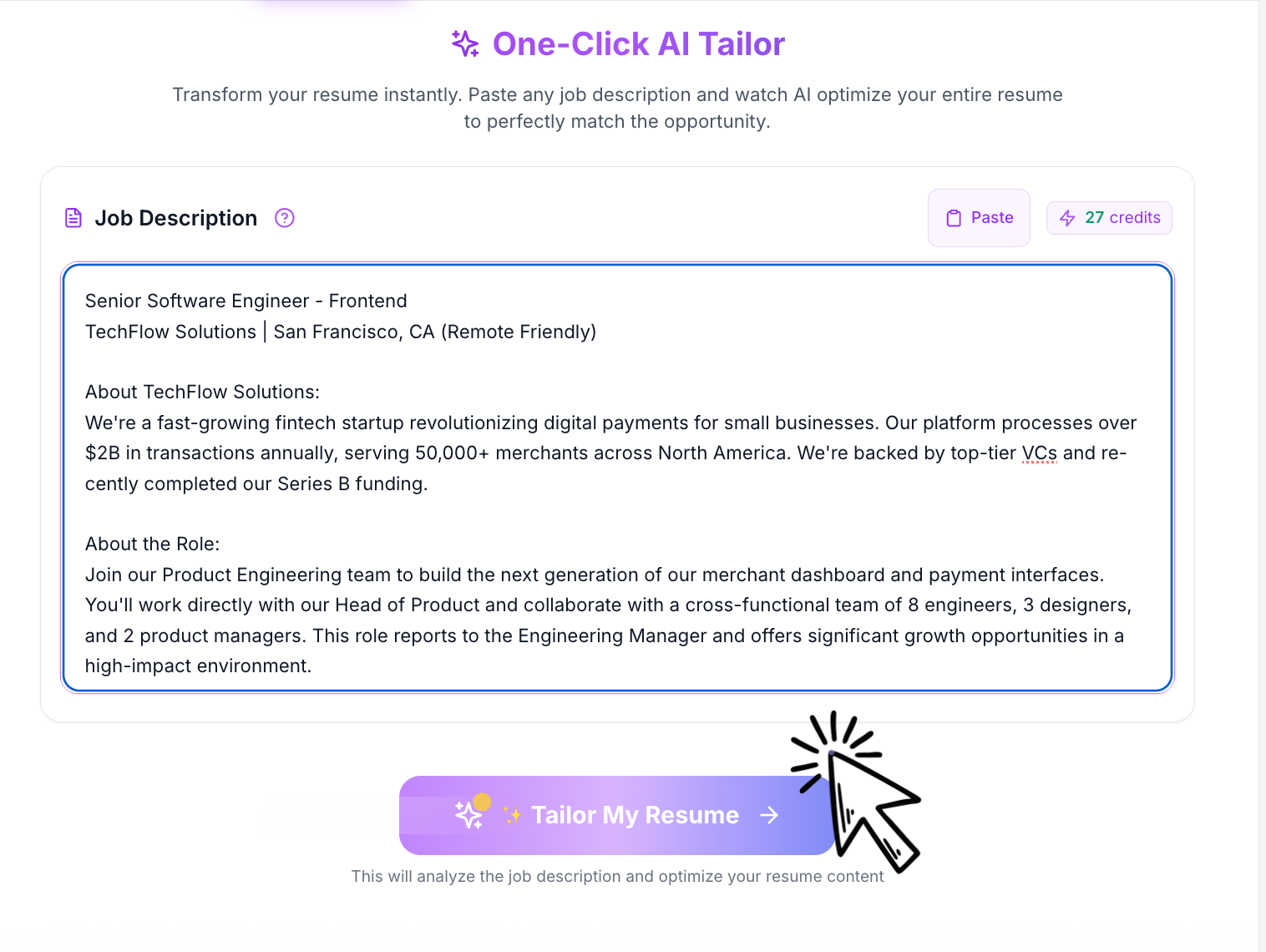 Paste Job Description - Cviel Resume Builder Interface